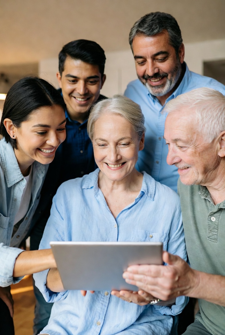 Family using technology together
